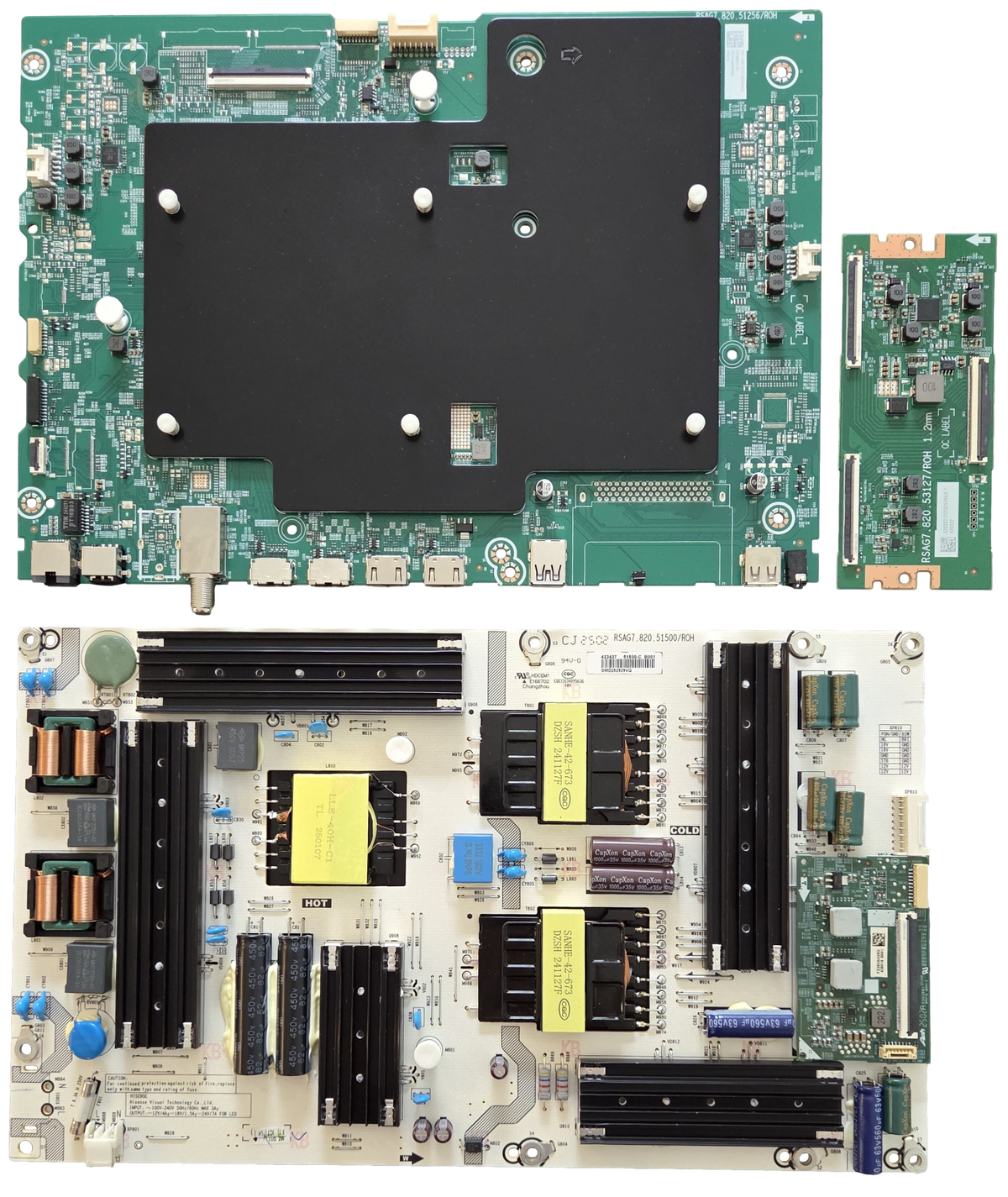 75S7N Hisense TV Repair Parts Kit, 423118 Main Board, 423437 Power Supply, 420332 T-Con, 75S7N