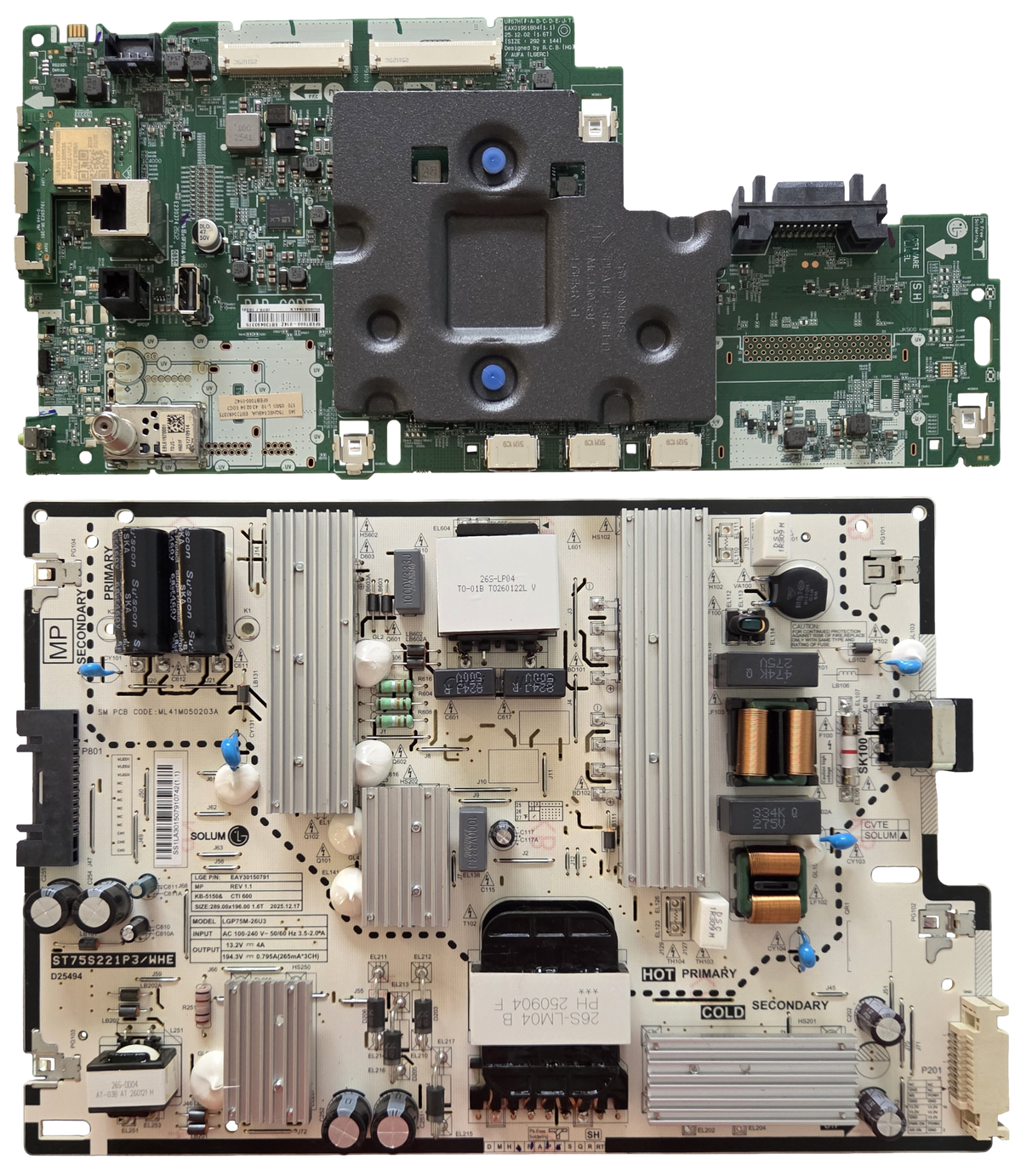 75QNED84BUA LG TV Repair Parts Kit, EBT30493375 Main Board, EAY30150791 Power Supply, 75QNED84BUA.BUSFLKR, 75QNED84BUA