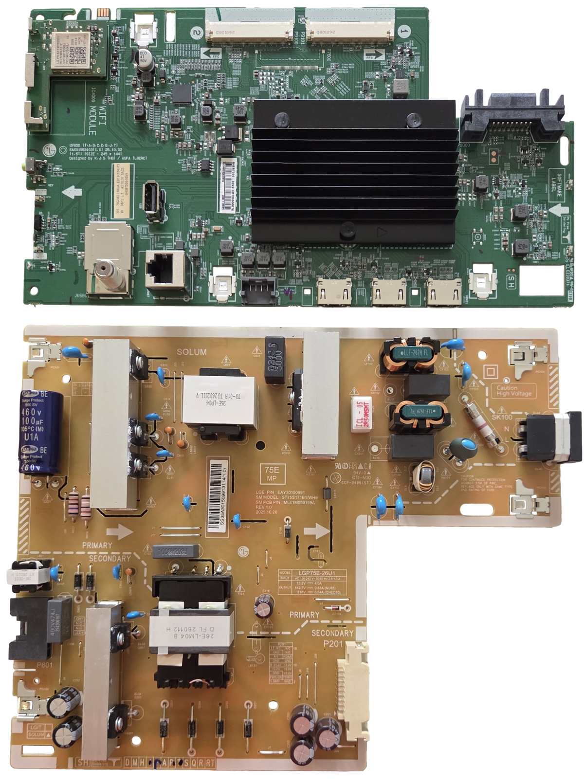 75QNED75BUA LG TV Repair Parts Kit, EBT30556075 Main Board, EAY30150991 Power Supply, 75QNED75BUA