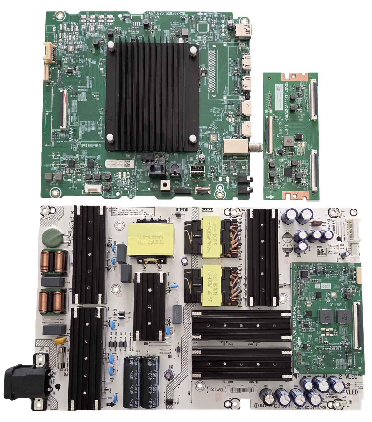75U65QF Hisense TV Repair Parts Kit, 429804 Main Board, 424263 Power Supply, 421490 T-Con, 75U65QF