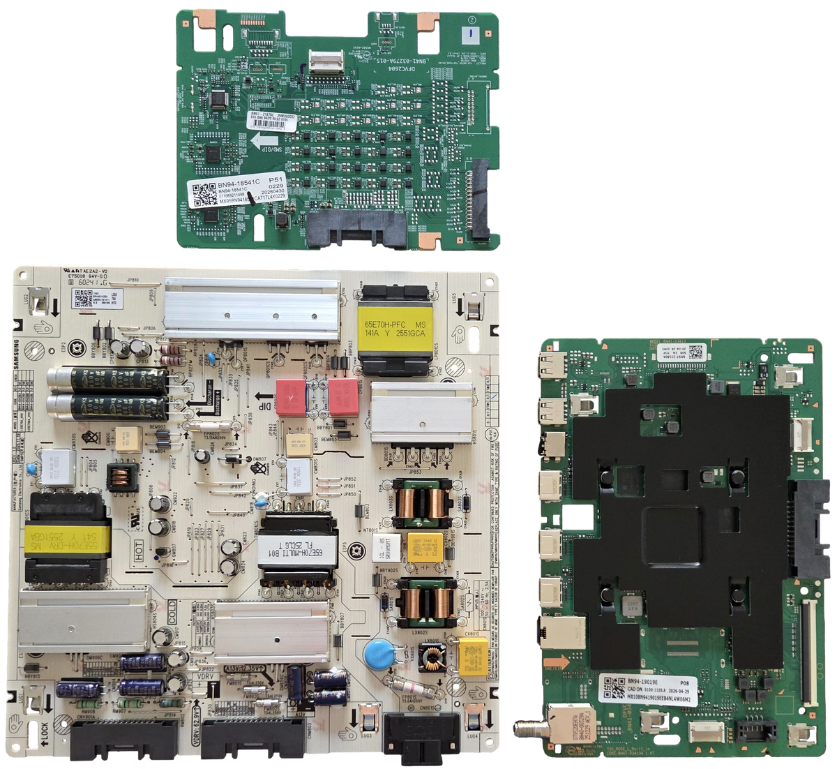 QN55QN70HAFXZA Samsung TV Repair Parts Kit, BN94-19019E Main Board, BN44-01426A Power Supply, BN94-18541C LED Driver, QN55QN70HAFXZA