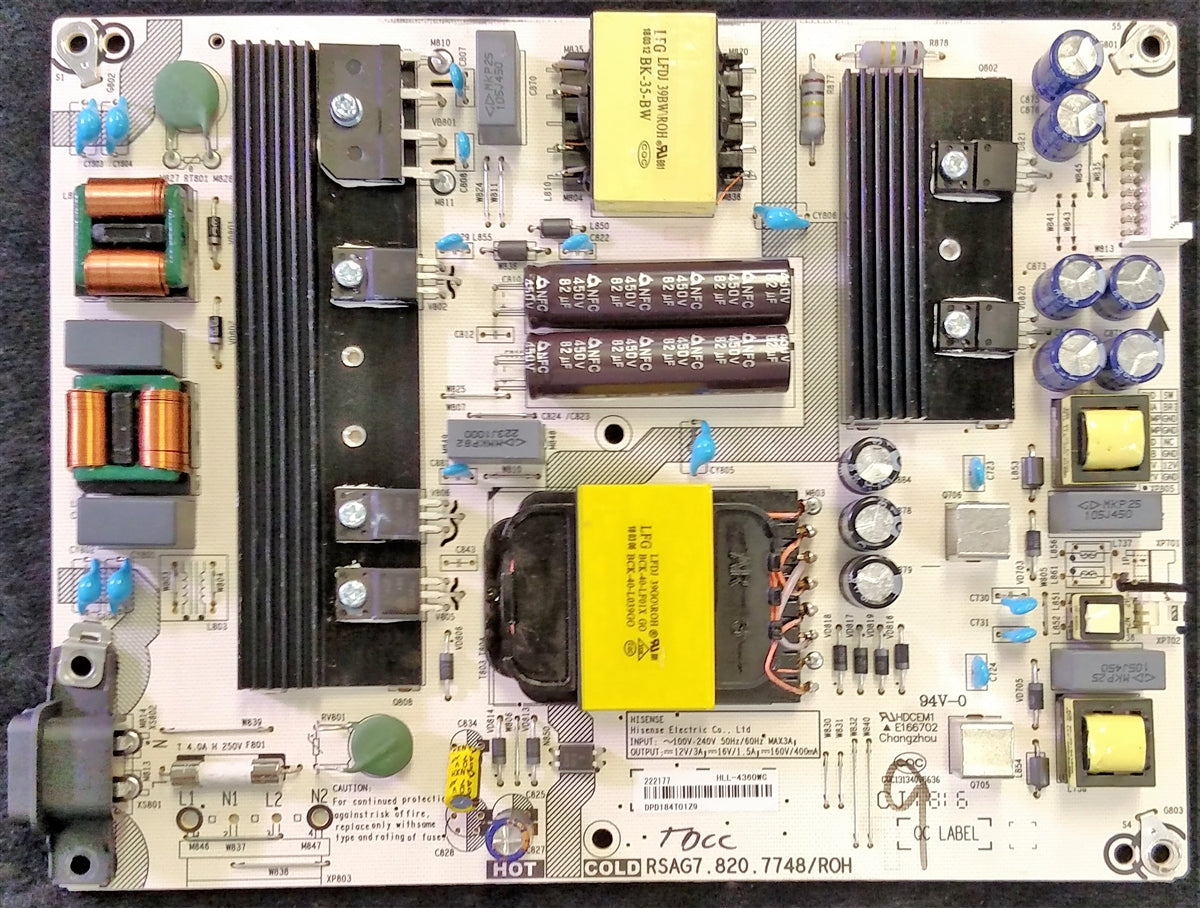 222177 Hisense Power Supply, RSAG7.820.7748/R0H, HLL-4360WC, 55EU6070, LC-55Q7040U, LC-55Q620U, 55H6E