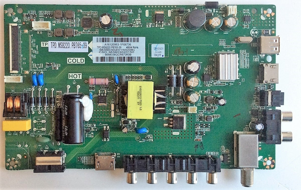 3639-0302-0150 Vizio Main Board, 3639-0302-0395, A16121021, TPD.MS8220.PB765-39, D39HN-E0