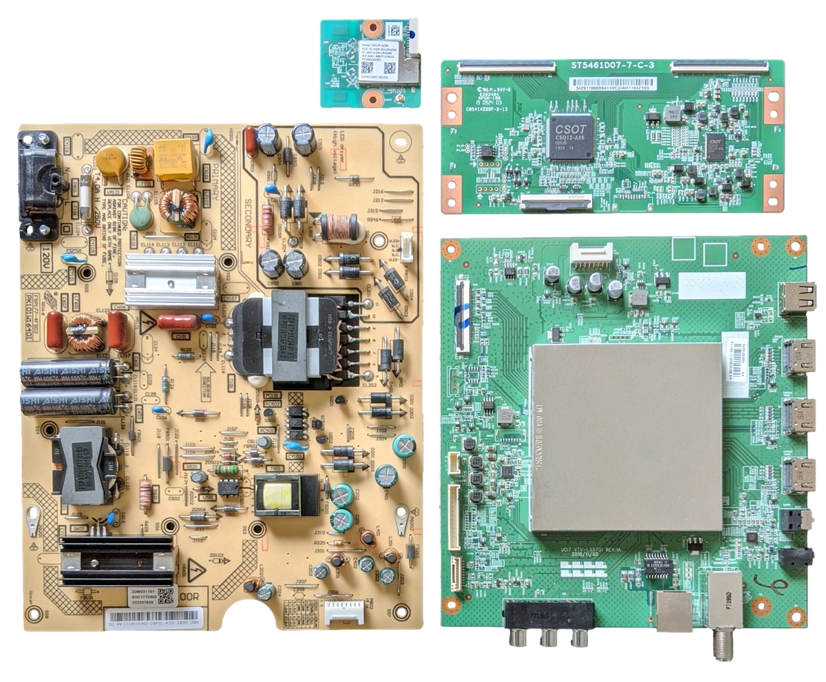 55LF711U20 Toshiba TV Repair Parts Kit, 691V0G00510 Main Board, PK101W1640I Power Supply, 34.29110.08D T-Con, PK29A00090I Wifi, 55LF711U20