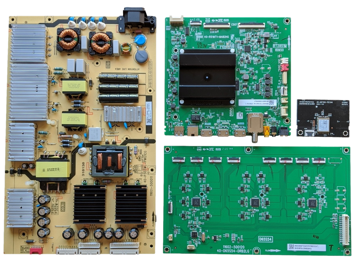 55S546 TCL TV Repair Parts Kit, 30800-000107 Main Board, 08-P302W0L-PW200AA Power Supply, 30835-000008 LED Driver, 07-7638BU-MA0G Wifi, 55S546