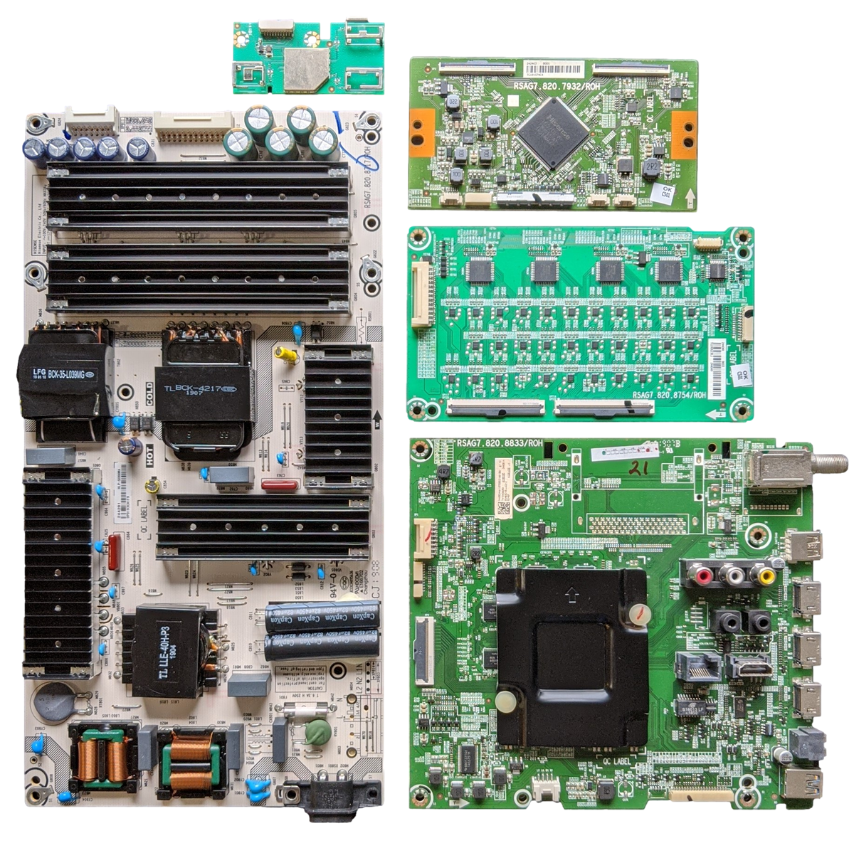 65H8F Hisense TV Repair Parts Kit, 249908 Main Board, 244281 Power Supply, 242463 T-Con, 244048 LED Driver, 1187373 Wifi, 65H8F