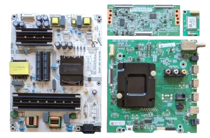 65R6E3 Hisense TV Repair Parts Kit, 269506 Main Board, 259653 Power Supply, ST6451D02-A-C-2 T-Con, 1196330 Wifi, 65R6E3