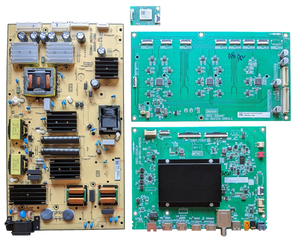 65S555 TCL TV Repair Parts Kit, 30800-000541 Main Board, 30805-000167 Power Supply, 30805-000032 LED Driver, 07-8812CU-MA0G Wifi, 65S555