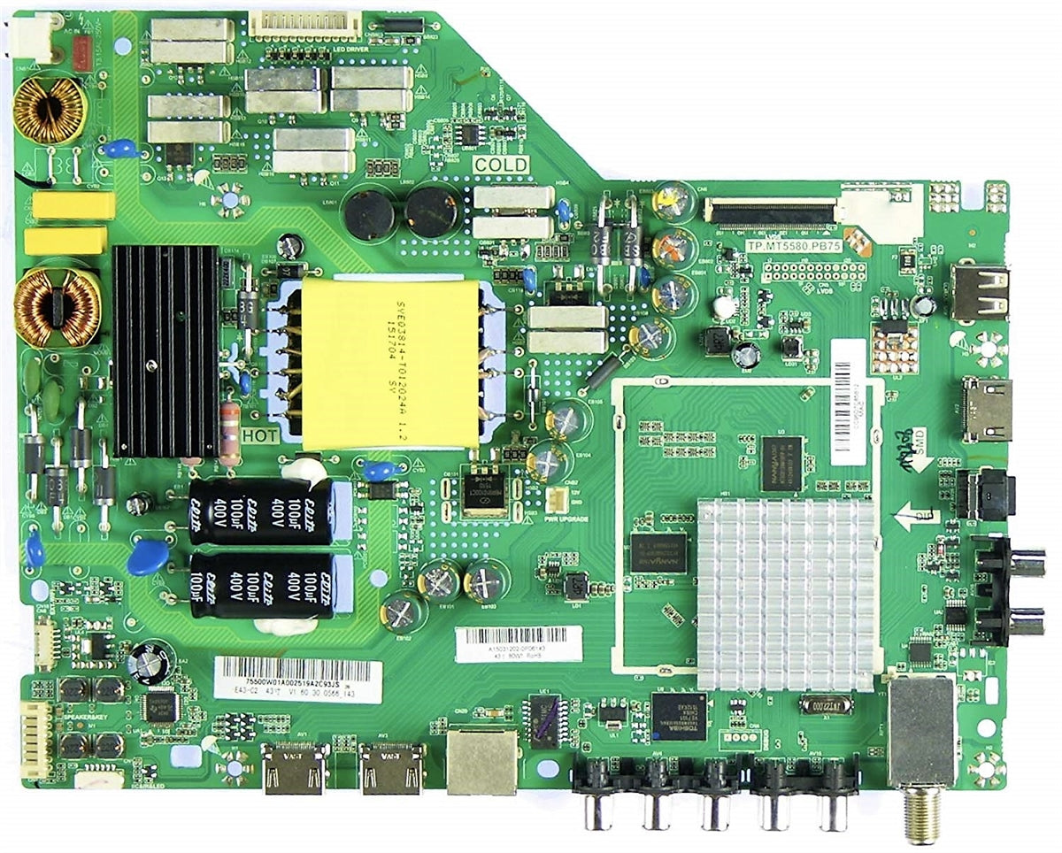 755.00W01.A004 Vizio Main Board, 791.00W10.A004, TP.MT5580.PB75, 75500W01A004, 791.00W10.A004, E43-C2