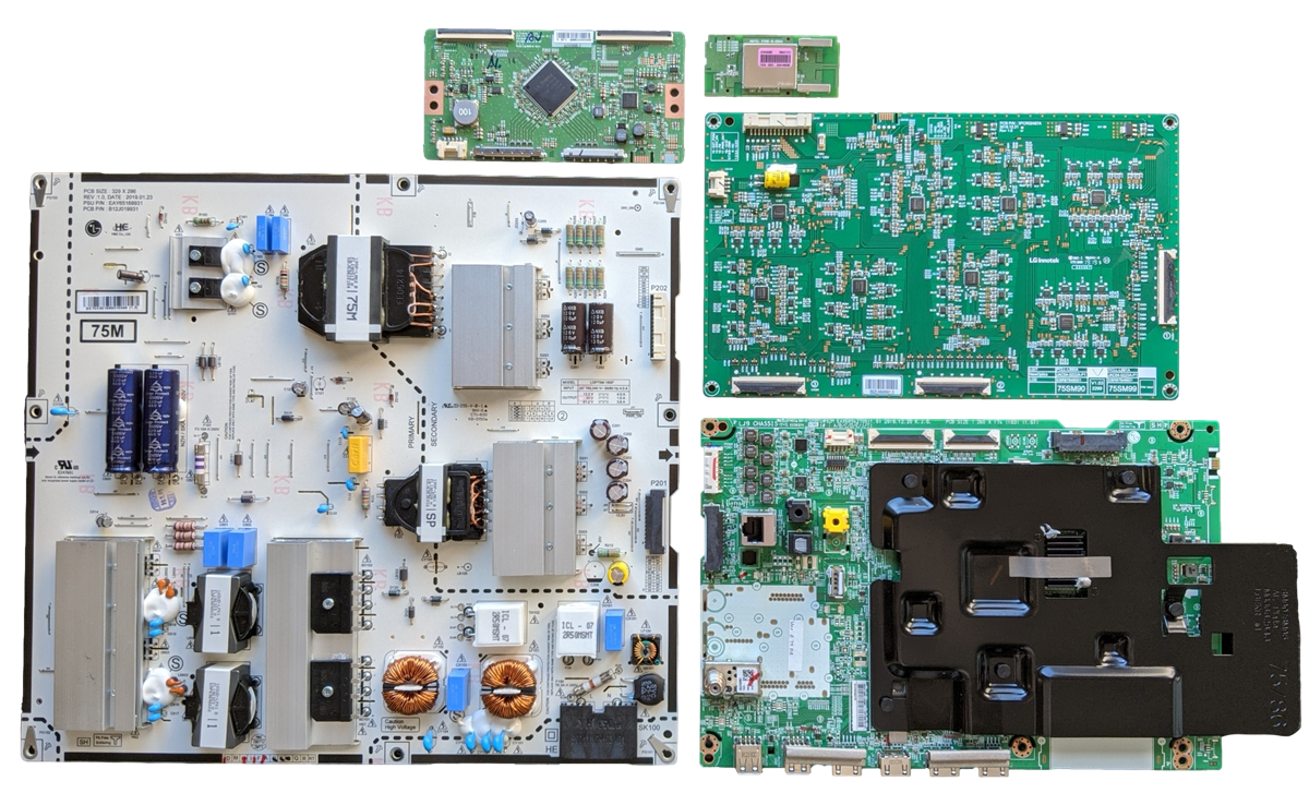 75SM9070PUA LG TV Repair Parts Kit, EBT65973103 Main Board, EAY65169931 Power Supply, 6871L-6008B T-Con, EBR87848501 LED Driver, EAT64454802 Wifi, 75SM9070PUA, 75SM9070PUA.BUSYLJR