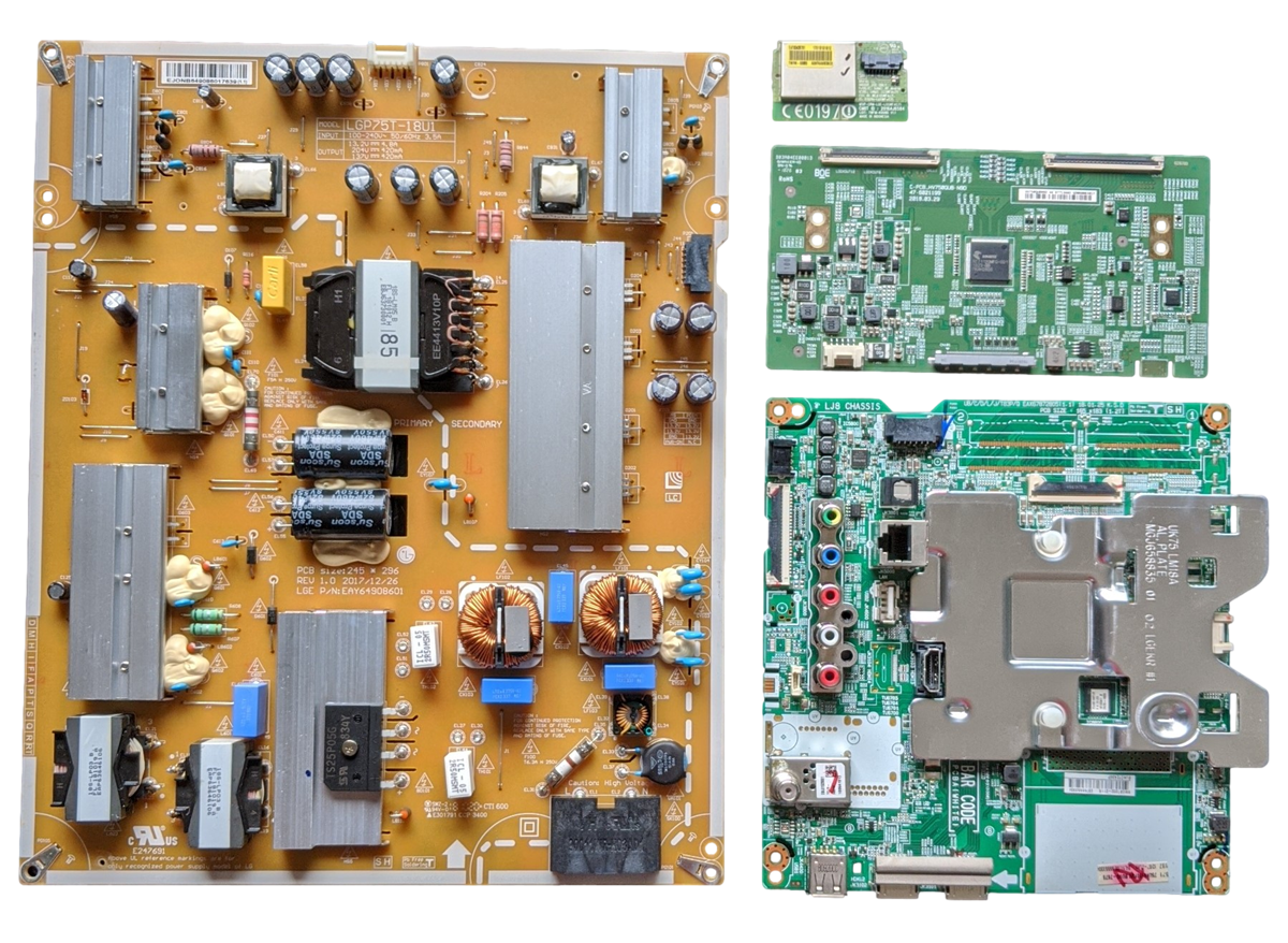 75UK6190PUB LG TV Repair Parts Kit, EBT65553304 Main Board, EAY64908601 Power Supply, EAT64253301 T-Con, EAT63435703 Wifi, 75UK6190PUB, 75UK6190PUB.BUSGLOR