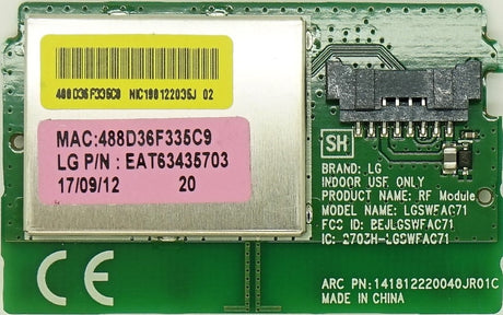 EAT63435703 LG Wi-Fi Board, LGSWFAC71, 43LJ5500, 55UK6090PUA, 70UK6190PUB, 50UK6090PUA, 75UK6190PUB, 55UJ6200-UA, 55UK6200PUA, 49UK6200PUA, 43UK6090PUA