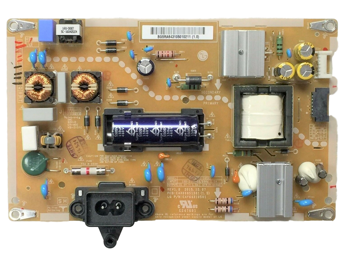 EAY64310501 LG Power Supply, EAX66851301(1.5), LGP43DS1-16CH1, 43LH570A-UE, 43LH5700-UD, 43LH570A-UE BUSGLJM, 43LH5700-UD AUSWLJM, 43LH5700-UD BUSWLJM, 43LH5700-UD BUSWLJR, 43LH5700-UD BUSWLOR
