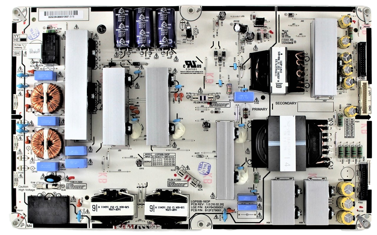 EAY64389001 LG Power Supply, LGP55B-160P, B12F279001, OLED55B6P-U, OLED55B6PU, OLED55B6P-U BUSZLJR