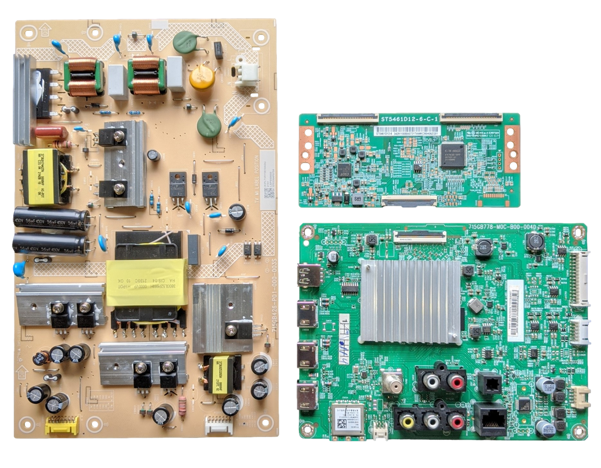 M55Q6-J01 Vizio TV Repair Parts Kit, 756TXLCB02K071 Main Board, PLTVKY361XADU Power Supply, ST5461D12-6-C-1 T-Con, M55Q6-J01