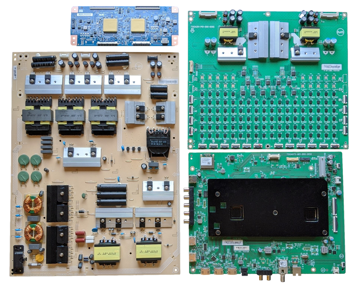 P659-G1 Vizio TV Repair Parts kit, 756TXJCB0QK004 Main Board, ADTVI1850AAW Power Supply, 55.65T56.C05 T-Con, LNTVIY122XAD1 LED Driver, P659-G1