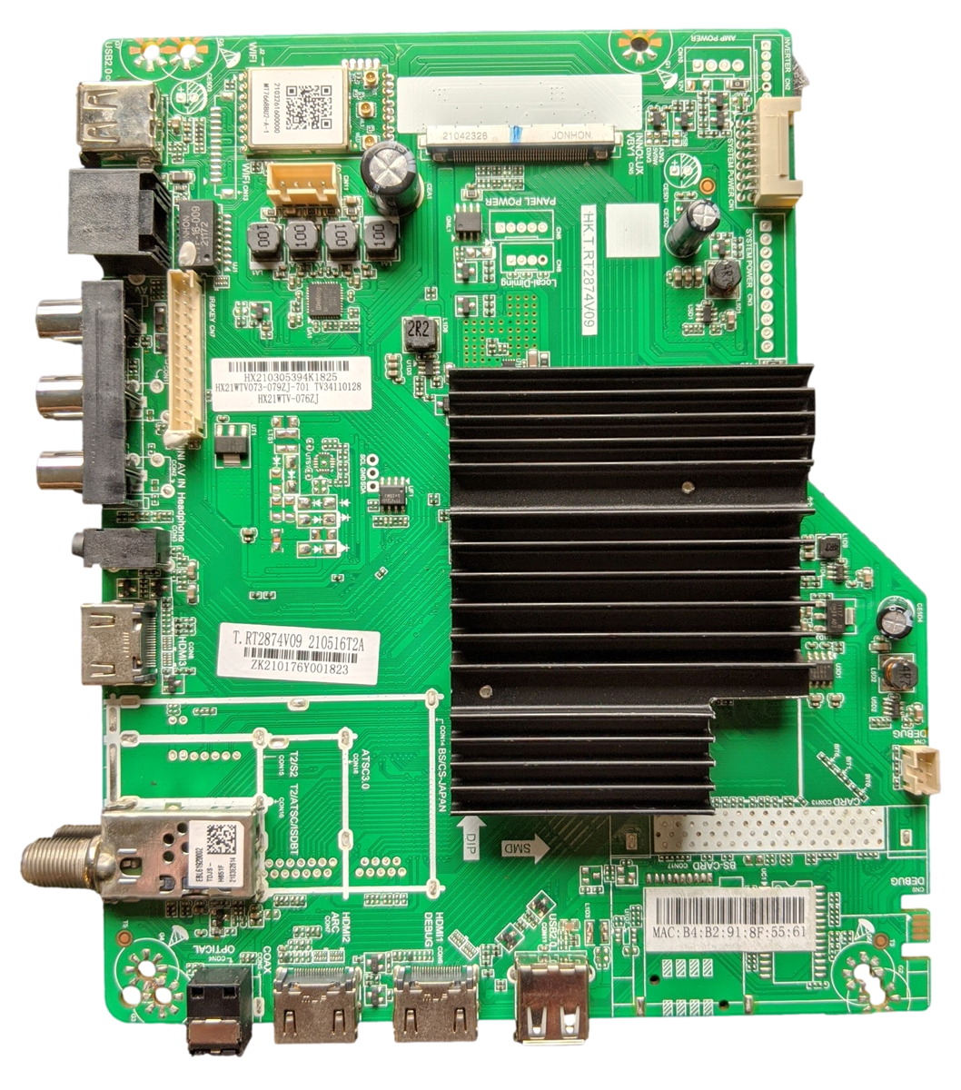 RWOSU7047-MAIN-V1 RCA Main Board, HK.T.RT2874V09, HX21WTV084-087ZJ-701, TV34110128, RWOSU7047