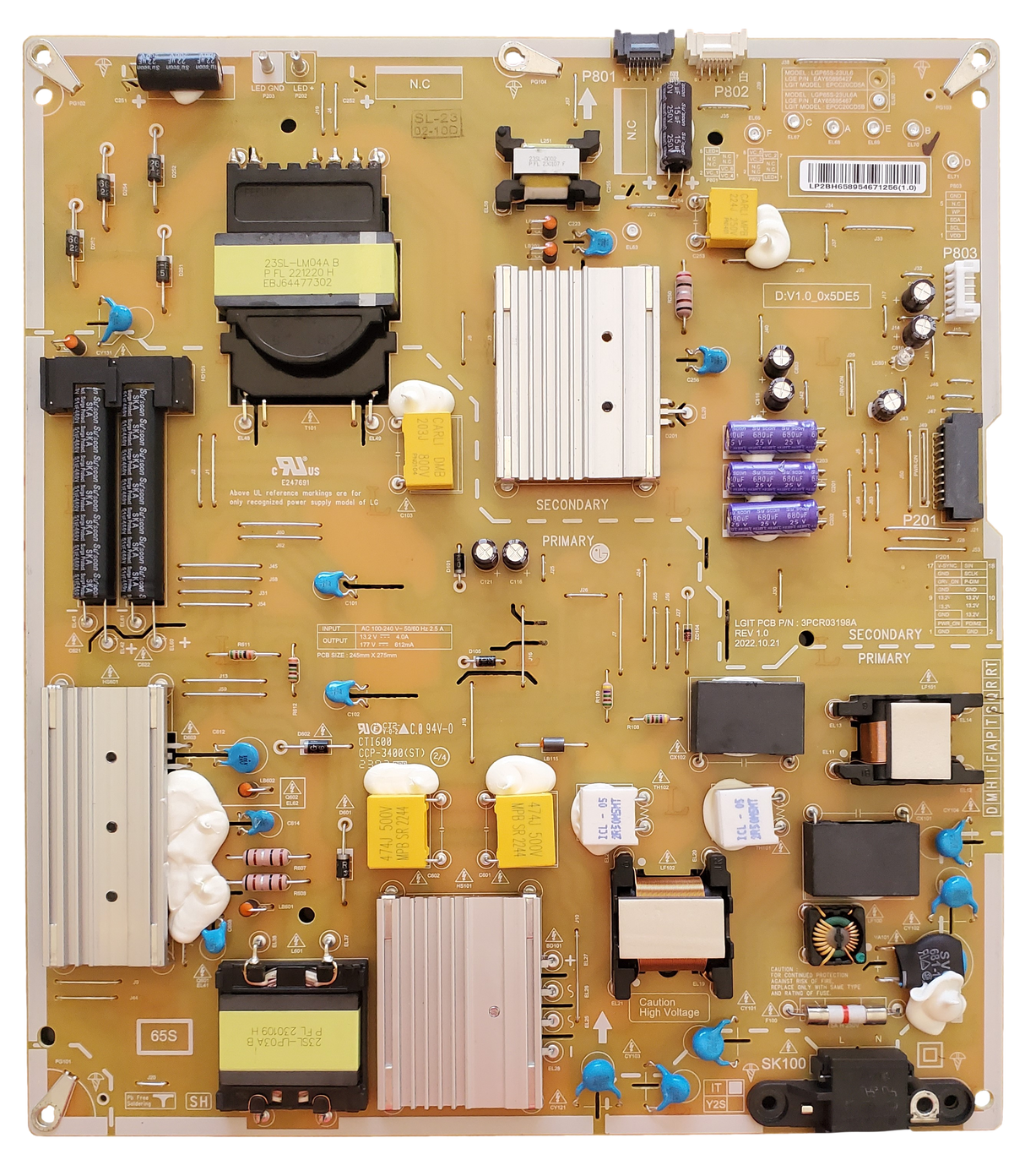 EAY65895467 LG Power Supply Board, LGP65S-23UL6A, EPCC20CD5B, 65UR9000PUA