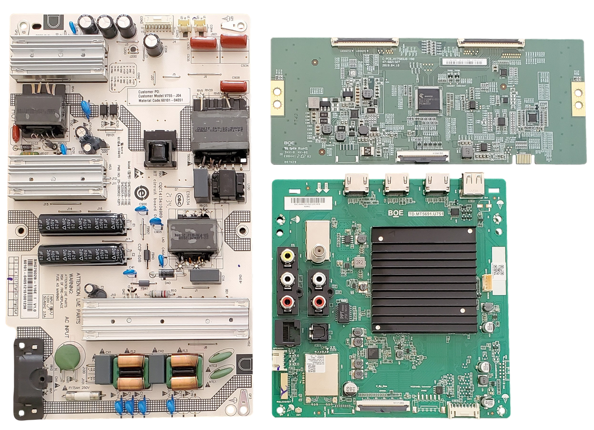 V755-J04 Vizio TV Repair parts Kit, 60103-00756 Main Board, 60101-04051 Power Supply, 44-977178B T-Con, V755-J04