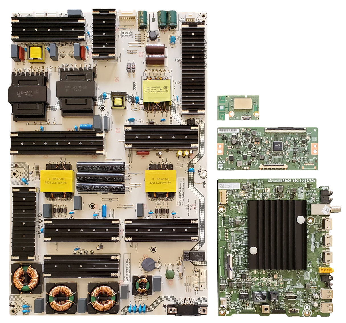 85A6H Hisense TV Repair Parts Kit, 326972 / 315846 Main Board, 315841 Power Supply, 55.85T14.C06 T-Con, 1265032 Wifi, 85A6H