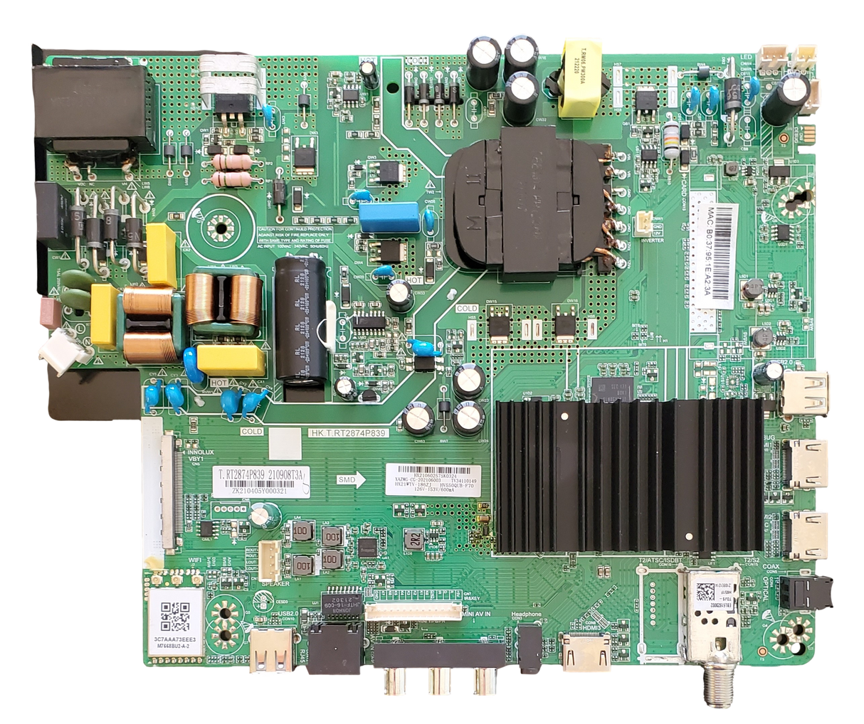 RWOSU5549-MAIN-V1 RCA Main Board, HK.T.RT2874P839, TV34110149, HV550QUB-F70, RWOSU5549