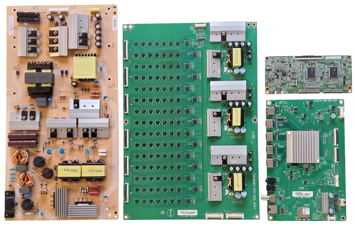 P75Q9-J01 Vizio TV Repair Parts Kit, 756TXLCB02k028 Main Board, ADTVK1834AA9 Power Supply, HV750QUBE7A T-Con, LNTVKT122XAG1 LED Driver, P75Q9-J01