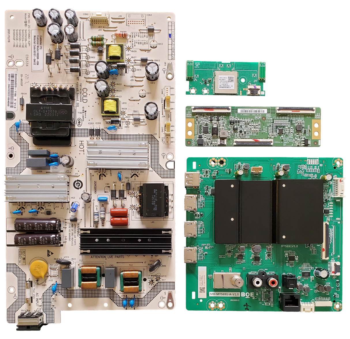 V655M-K04 Vizio TV Repair Parts Kit, 21201-03647 Main Board, 60101-04412 Power Supply, 44-98900220 T-Con, 60101-04414 Wifi, V655M-K04