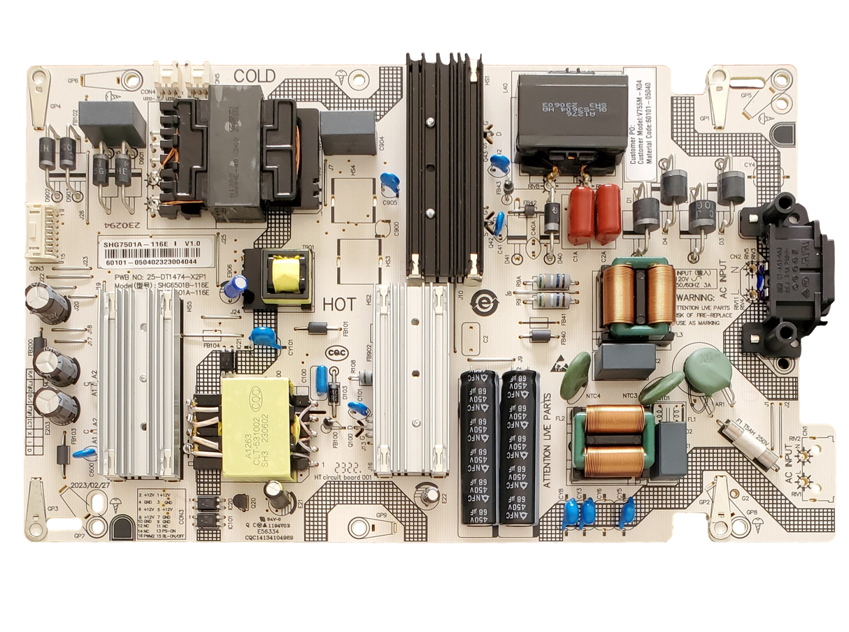 60101-05040 Vizio Power Supply, SHG7501A-116E, 60101-05040, V755M-K04, V755X-K04, V755-K04