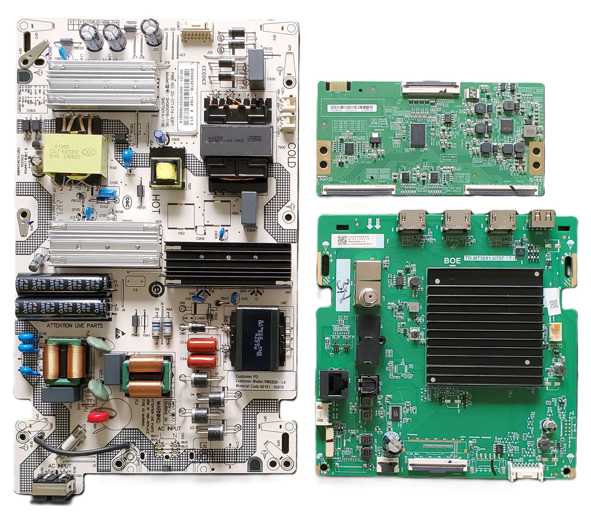 M65Q6-L4 Vizio TV Repair Parts Kit, 21201-04172 Main Board, 60101-05070 Power Supply, HV650QUBF71 T-Con, M65Q6-L4