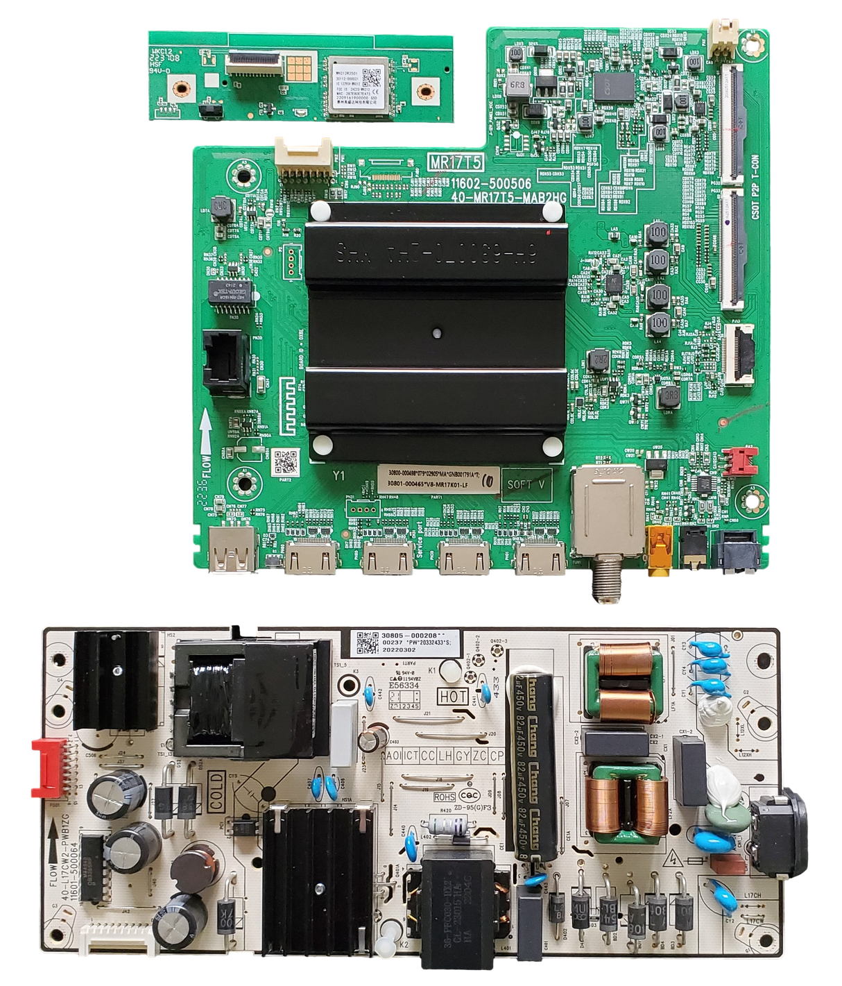65S455 TCL TV Repair Parts Kit, 30800-000498 Main Board, 30805-000208 Power Supply, 30112-000021 Wifi, 65S455