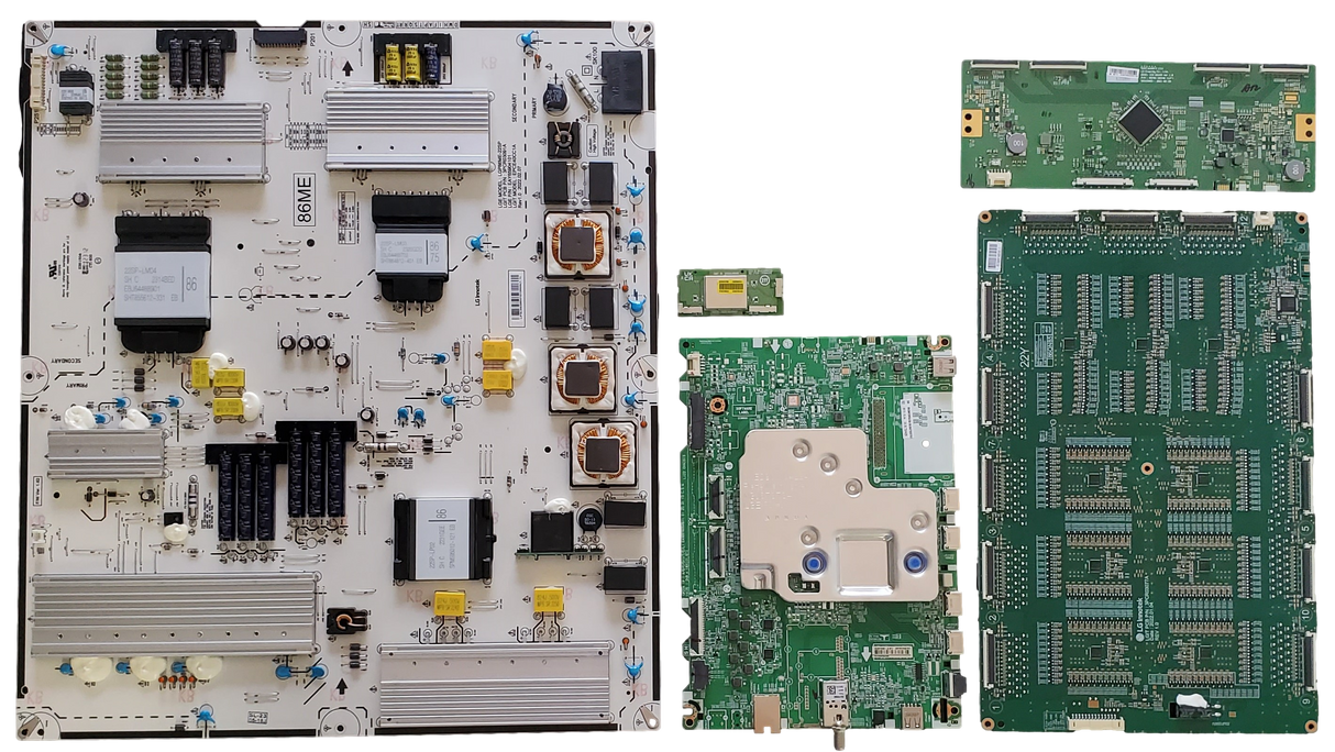 86QNED85UQA LG TV Repair Kit, EBT67332701 Main Board, EAY65904101 Power Supply, EBR36086001 LED Driver, 6871L-6102E T-Con Board, EAT65167004 Wi-Fi Board, 86QNED85UQA