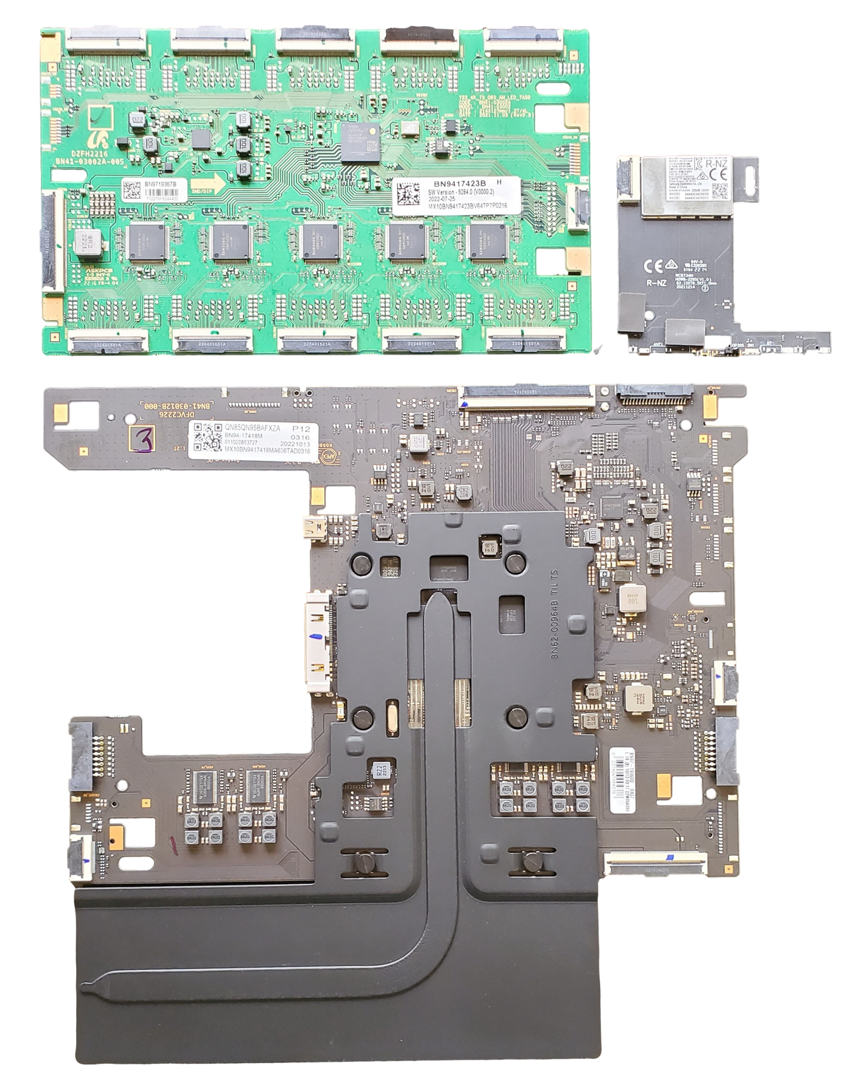 QN85QN95BAFXZA Samsung TV Repair Kit, BN94-17418M Main Board, BN94-17423B LED Driver, BN59-01425A Wi-Fi Board, QN85QN95BAFXZA