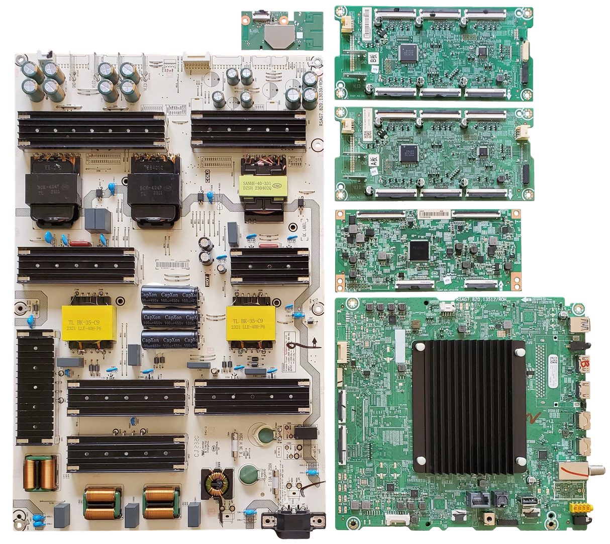 75U8K Hisense TV Repair Parts Kit, 345437 Main Board, 336845 Power Supply, 338397 T-Con, 335746 LED Driver, 335882 LED Driver, 1263279 Wifi, 75U8K