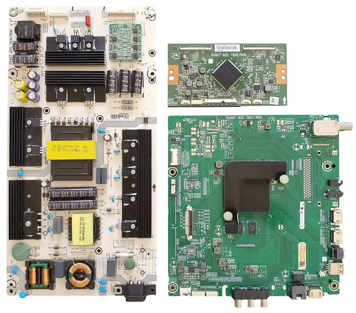 65H8E Hisense TV Repair Parts Kit, 231071 Main Board, 222428 Power Supply, 222306 T-Con, 65H8E