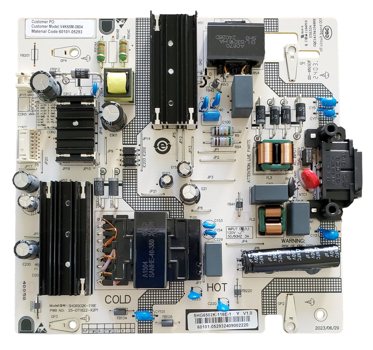 60101-05293, Vizio Power Supply Board, SHG6502K-116E, V4K65M-0804