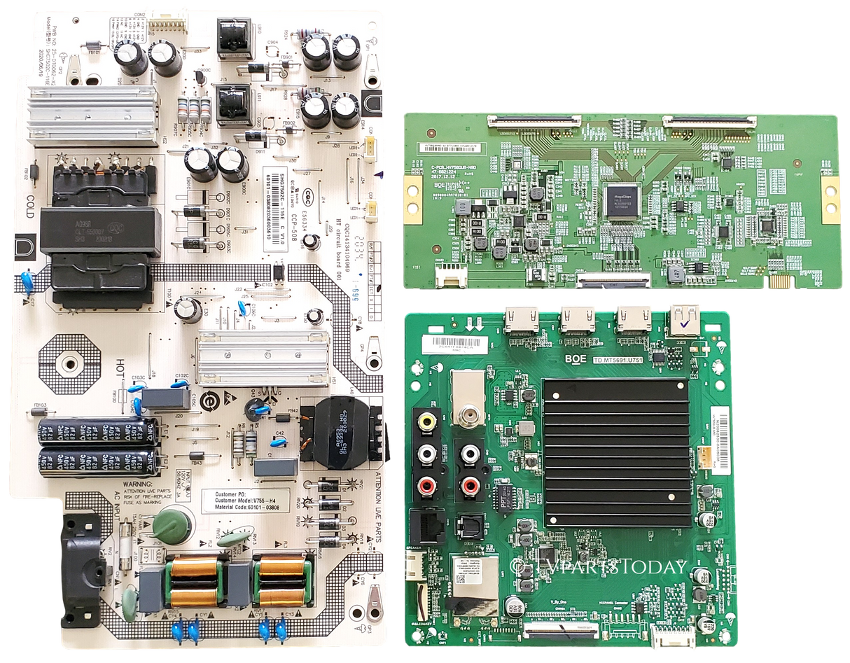 V755-H4 Vizio TV Repair Parts Kit, 60103-00702 Main Board, 60101-03808 Power Supply, HV750QUB-N9D T-Con, V755-H4, V755-H14