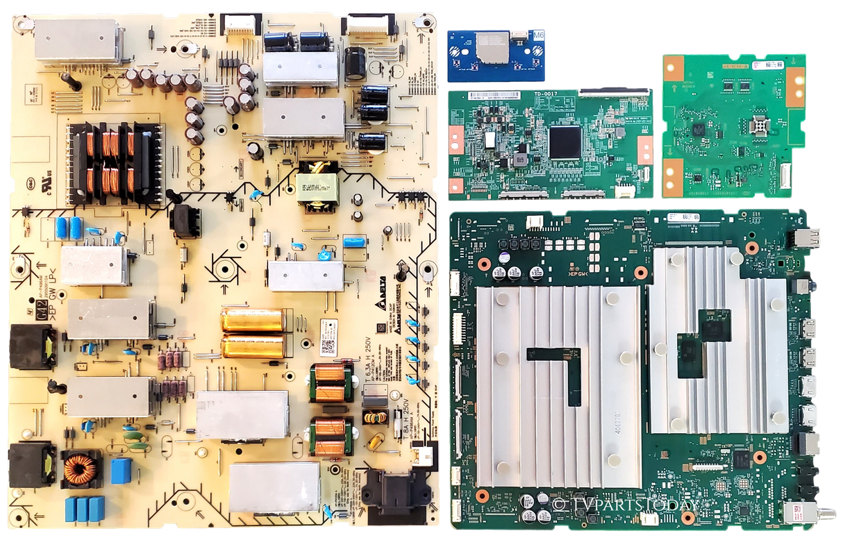 K-75XR70 Sony TV Repair Parts Kit, A-5067-996-A Main Board, 1-019-179-11 Power Supply, 1-019-225-11 T-Con, A-5071-0560A LED Driver, 1-013-126-11 Wifi, K-75XR70