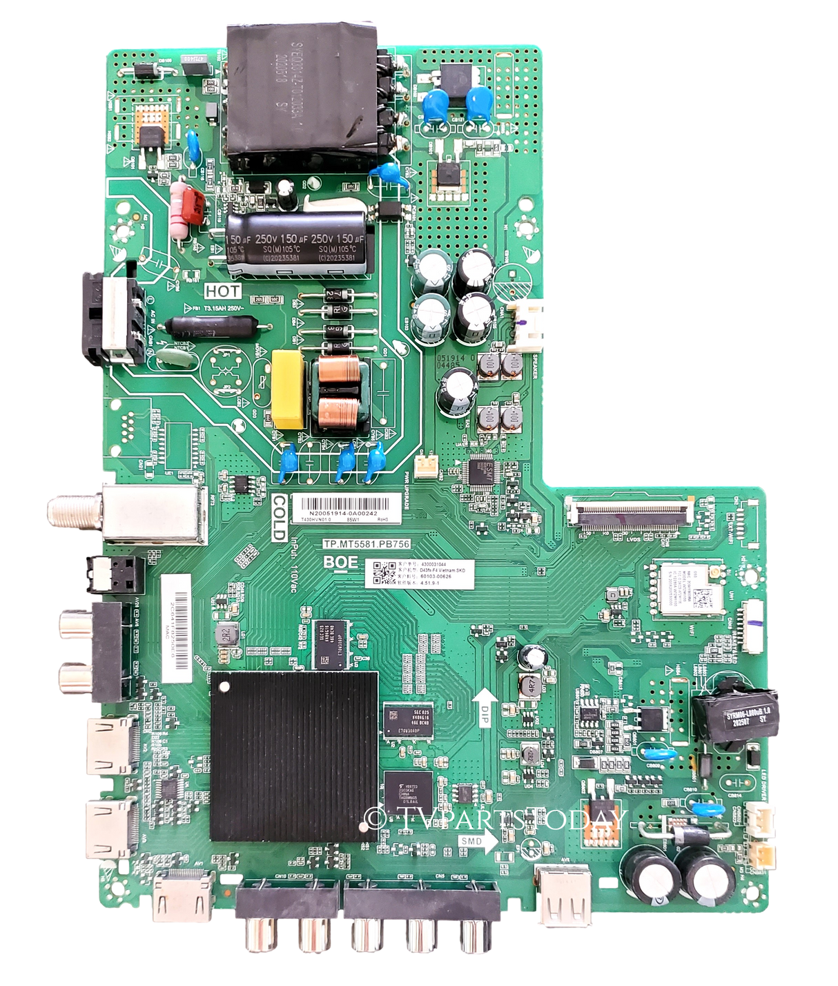 60103-000626 Vizio Main Board/Power Supply, TP.MT5581.PB756, N20051914, D43fx-F4