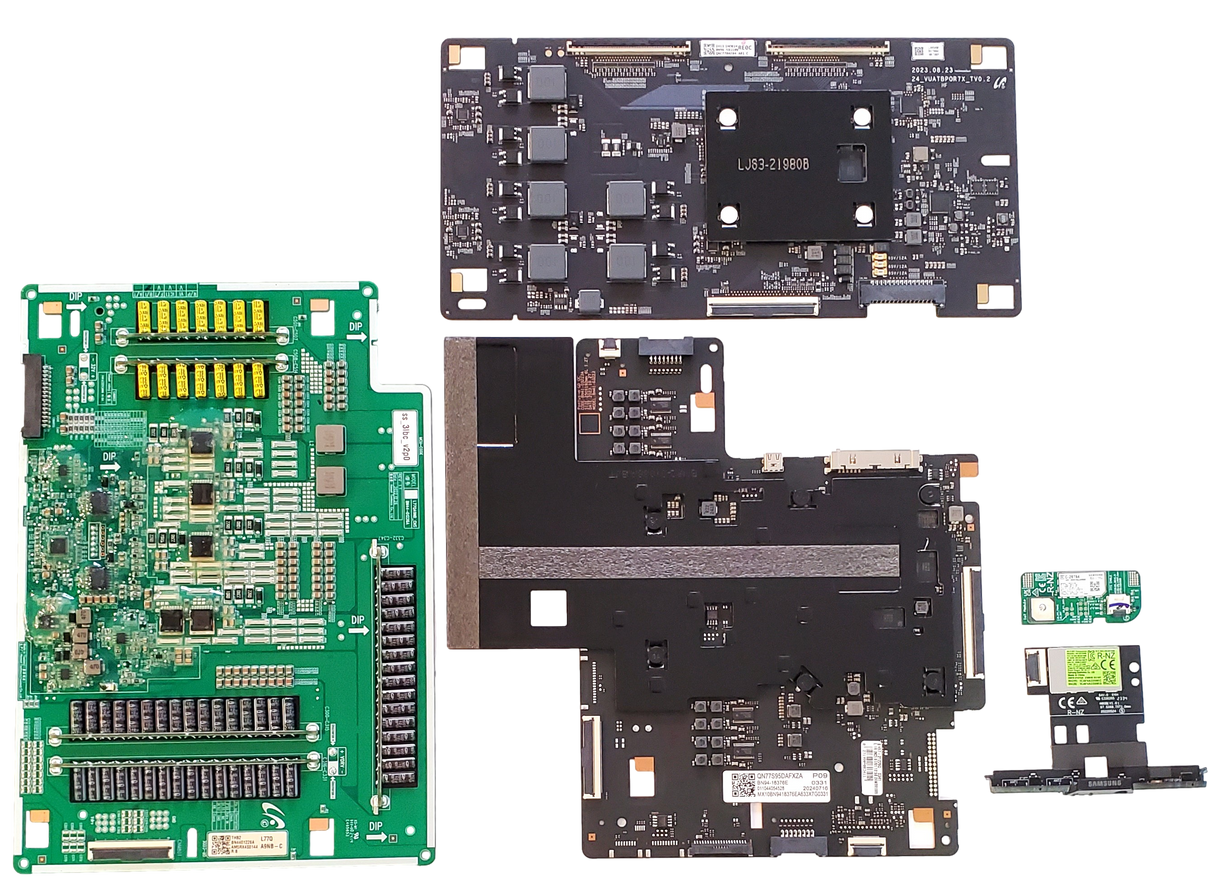 QN77S95DAFXZA Samsung TV Repair Parts Kit, BN94-18376E Main Board, BN96-58110B T-Con, BN94-01226A VSS, BN59-01443A Wifi, BN59-01435A HUB, QN77S95DAFXZA