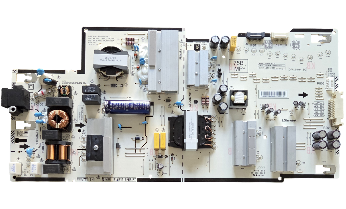 EAY65920831 LG Power Supply, EPCC19CF1A, 3PCR03480A, 75QNED82AUA