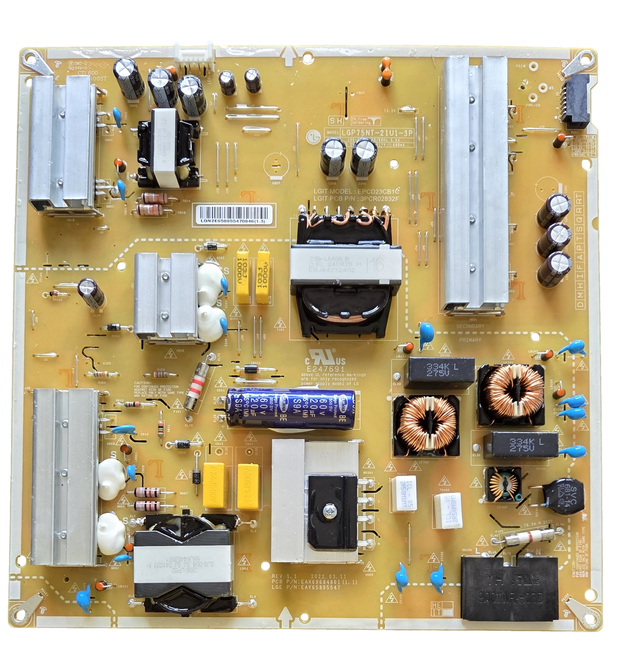 EAY65895547 LG Power Supply Board, EAX69684801(1.1), 75UL3J-EP, 75UL3J-EP.AUSFLRM