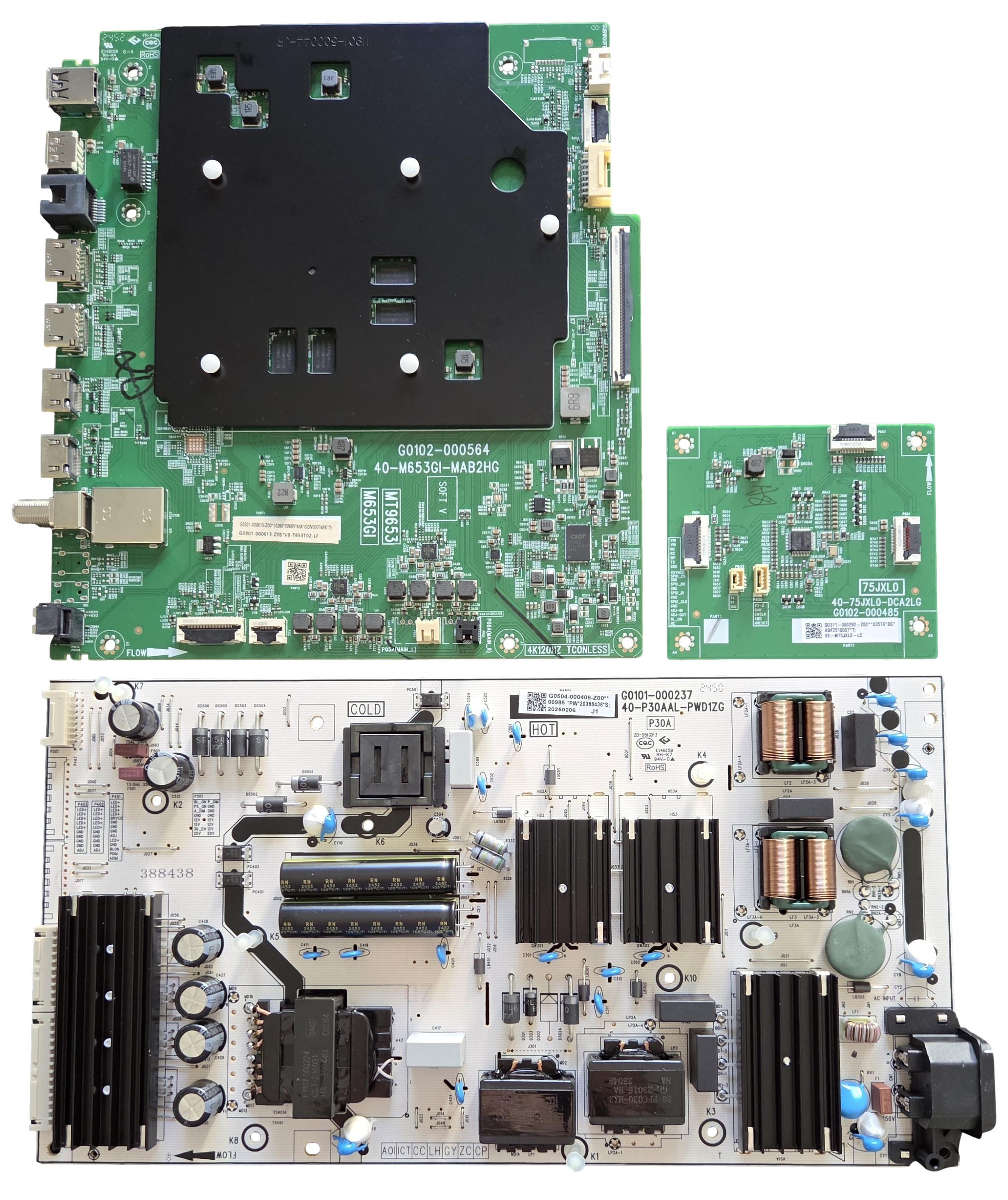 75QM6K TCL TV Repair Parts Kit, G0301-000613-Z00 Main Board, G0504
