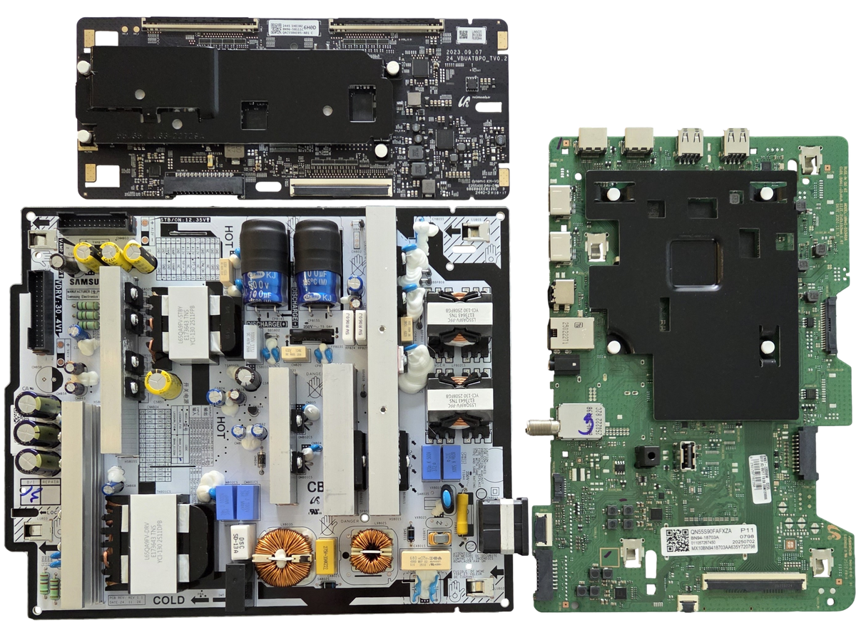 QN55S90FAFXZA Samsung TV Repair Parts Kit, BN94-18703A Main Board, BN44-01327A Power Supply, BN96-58111C T-Con, QN55S90FAFXZA