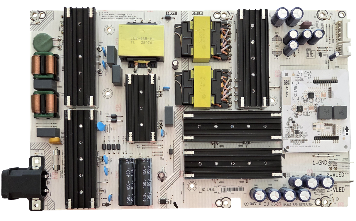 419750 Hisense Power Supply Board, RSAG7.820.51712/ROH, 85Q65QF, 85Q65QUF