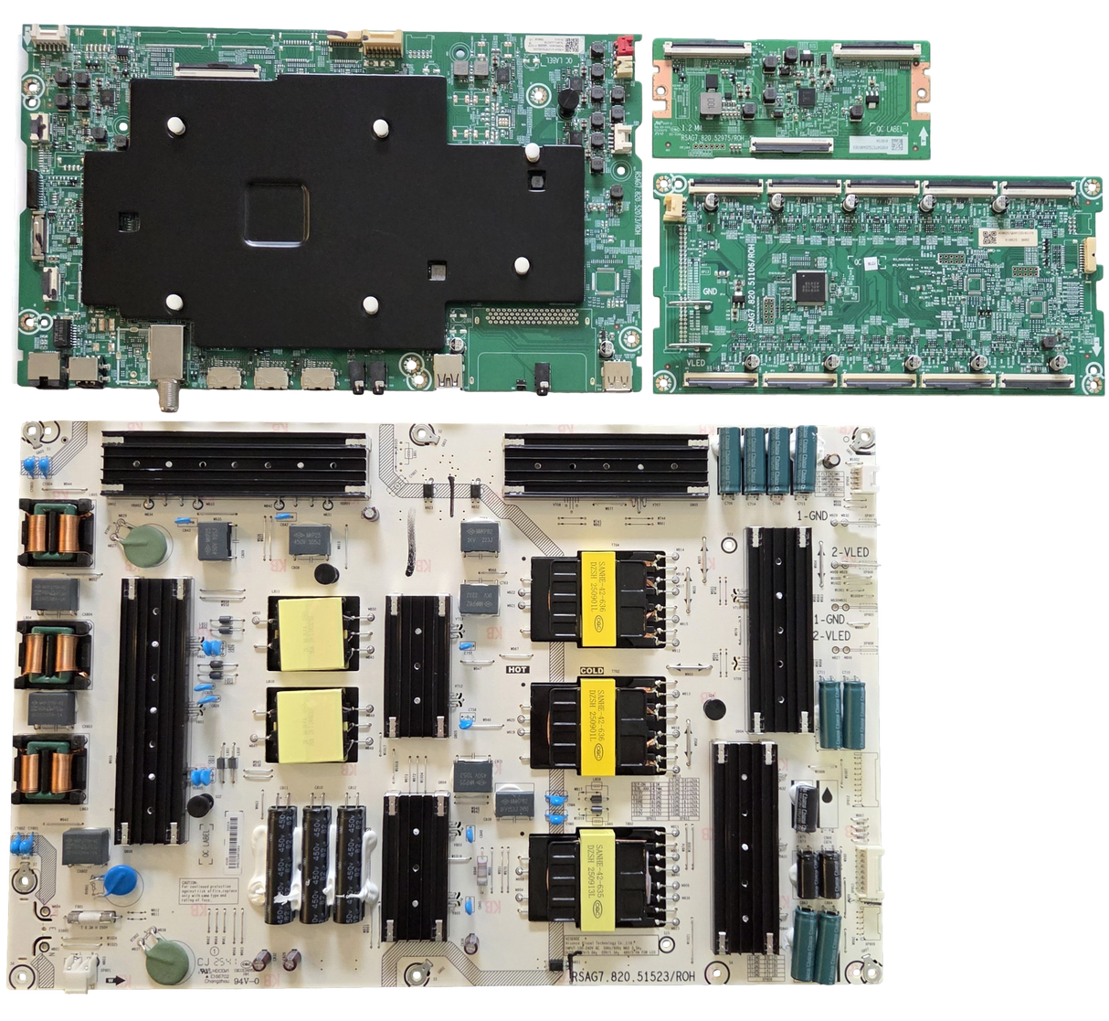 75U8QG Hisense TV Repair Parts Kit, 419024 Main Board, 416359 Power Supply, 418234 T-Con, 418625 LED Driver, 75U8QG