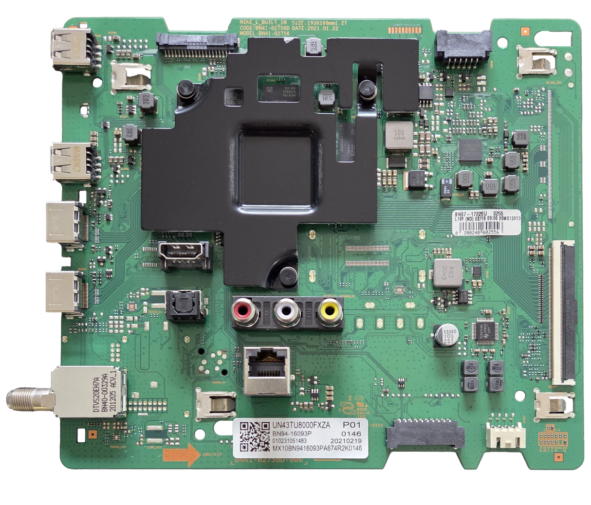 BN94-16093P Samsung Main Board, BN97-17726U, BN41-02756D, UN43TU8000FXZA
