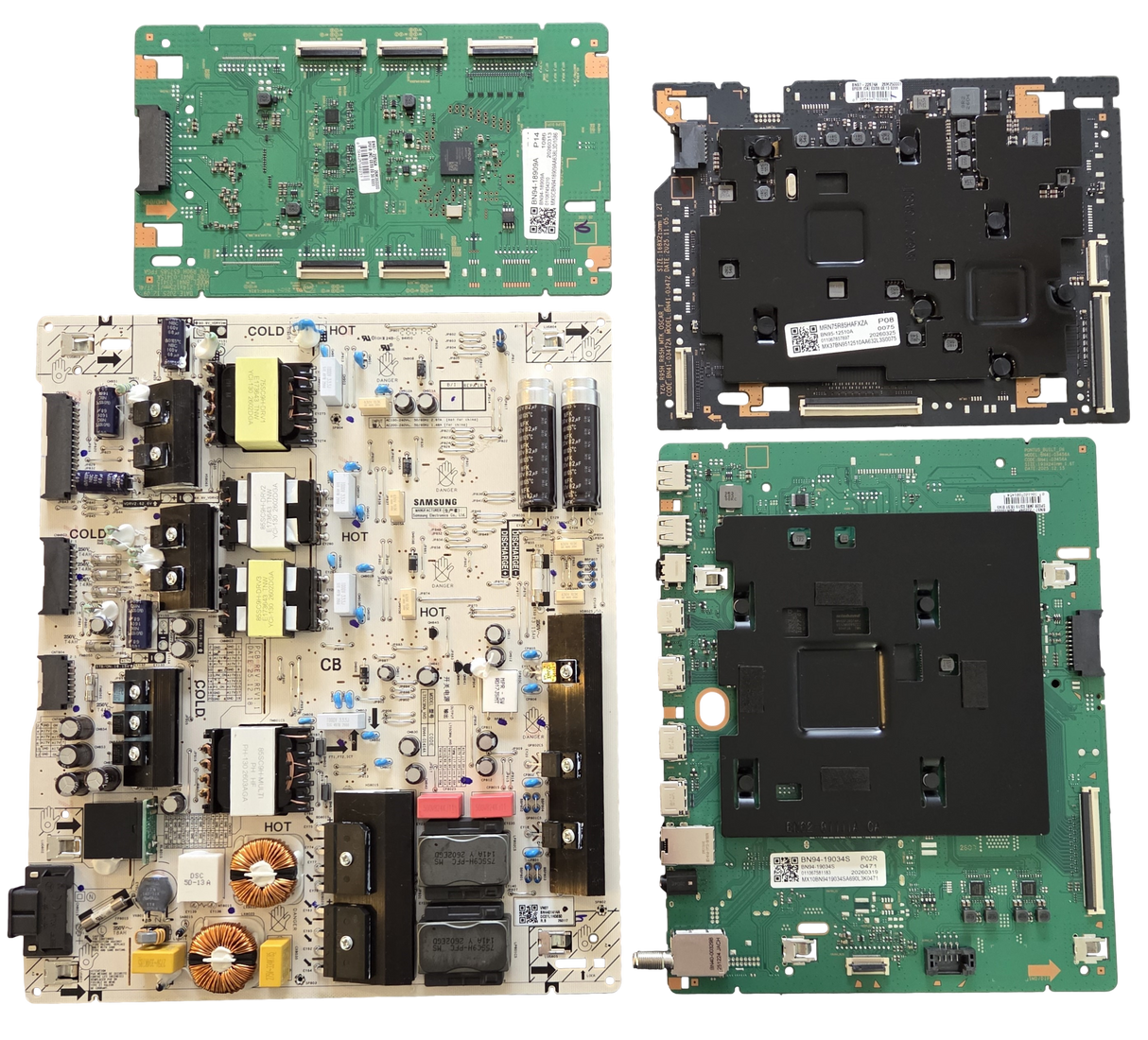 MRN75R85HAFXZA Samsung TV Repair Parts Kit, BN94-19034S Main Board, BN44-01414A Power Supply, BN95-12510A T-Con, BN94-18909A LED Driver, MRN75R85HAFXZA