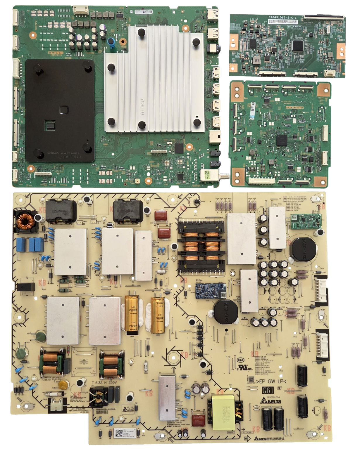 K-65XR70M2 Sony TV repair Parts Kit, A-5087-087-A Main Board, 1-025-464-11 Power Supply, 1-025-880-11 T-Con, A-5087-168-A LED Driver, K-65XR70CM2, K-65XR70SM2, K-65XR70M2