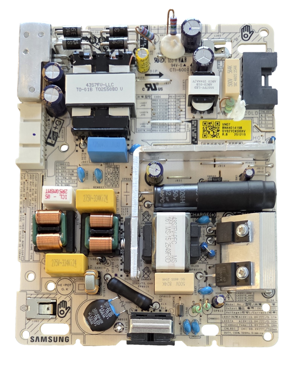 BN44-01419B Samsung Power Supply Board, L43S7A_HVD, UN50M70HAFXZA, UN50M70HBFXZA, UN50M70HDFXZM