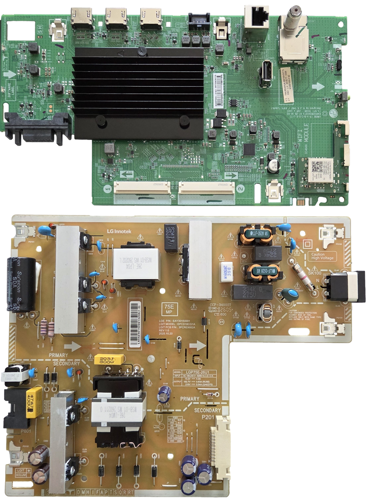 75NU850BPUA LG TV Repair Parts Kit, EBT30435775 Main Board, EAY30150991 Power Supply, 75NU850BPUA